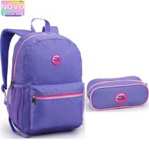 Kit Mochila de Costas Com Estojo Candy Color Impermeável Juvenil Escolar Kit Mochila de Costas Com Estojo Candy Color Impermeável Juvenil Escolar