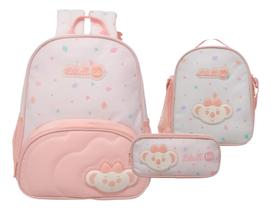 Kit Mochila de Costas com Lancheira e Estojo Lilica Aquarela