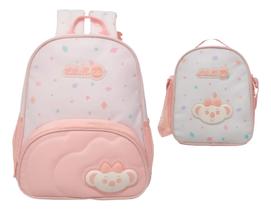 Kit Mochila de Costas com Lancheira Transversal Lilica Aquarela