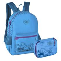 Kit Mochila de Costas Disney Stitch Azul Claro Com Estojo