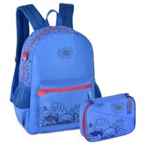 Kit Mochila de Costas Disney Stitch Azul Escuro Com estojo