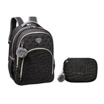 Kit Mochila de Costas e Estojo Box Escolar Juvenil Matelassê Kika KK24M27-KK24E20