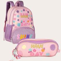 KIT Mochila De Costas E Estojo Duplo Have A Nice Day Rosa Clio Style KIT Mochila De Costas E Estojo Duplo Have A Nice Day Rosa Clio Style