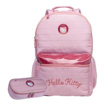 Kit mochila de costas e estojo hello kitty puffer glitter xeryus