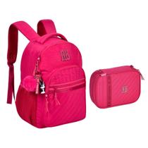 Kit Mochila de Costas e Estojo Rebecca Bonbon Crinkle com Matelassê Bolso Antifurto e Chaveiro Personalizado RB24515