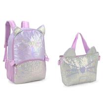 Kit Mochila de Costas e Lancheira Escolar Infantil Gatinha - LUXCEL