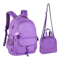 Kit Mochila de Costas e Lancheira Térmica Rebecca Bonbon Escolar Soft com Matelassê Coração e Bolso Antifurto RB24582