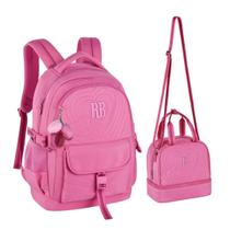 Kit Mochila de Costas e Lancheira Térmica Rebecca Bonbon Escolar Soft com Matelassê Coração e Bolso Antifurto RB24582