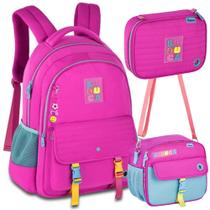 Kit Mochila de Costas em Nylon OFICIAL LULUCA LU24601 Rosa