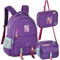 Kit Mochila de Costas em Nylon OFICIAL LULUCA LU24601 Roxo