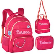 Kit Mochila De Costas Em Nylon Oficial Luluca Lu24610 Rosa