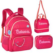 Kit Mochila de Costas em Nylon OFICIAL LULUCA LU24610 Rosa