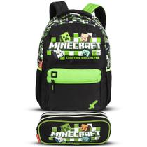 Kit Mochila De Costas Escolar Estojo Duplo Minecraft Sestini