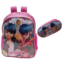 Kit Mochila de Costas Escolar Infantil + Estojo Duplo MG53-18KIT Miraculous Cor:Rosa Kit Mochila de Costas Escolar Infantil + Estojo Duplo MG53-18KIT Miraculous Cor:Rosa