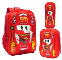 kit mochila de costas escolar menino carro macQueen alto relevo 3D