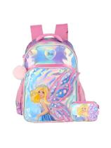 Kit Mochila De Costas+Estojo Box Holográfica Barbie - Rosa