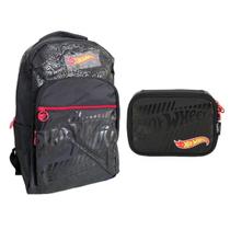 Kit Mochila De Costas + Estojo Box Hot Wheels Cor Preto