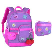 Kit Mochila de Costas + Estojo Box Juju Teófilo Matelassê Cor:Lilás