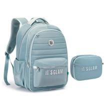 Kit Mochila de Costas + Estojo Box Kika It's Glam Verde Kit Mochila de Costas + Estojo Box Kika It's Glam Verde