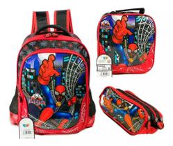 kit Mochila de Costas Estojo E Lancheira Grande estilo homem aranha
