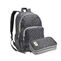 Kit Mochila de Costas + Estojo Feminina Estrelas Cinza - Ref MI41348