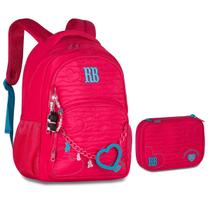 Kit Mochila De Costas Estojo Lançamento Rebecca Bonbon Heart Beats Nova Coleção Cor:Rosa
