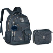 Kit Mochila De Costas Estojo Lançamento Rebecca Bonbon Jeans Nova Coleção Cor:Jeans