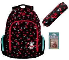 Kit Mochila de Costas + Estojo Simples Capricho Cherry Cereja Ref: 11300 E 11302 DMW