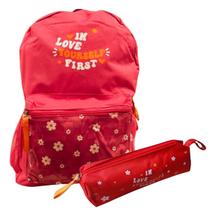 Kit Mochila de Costas Fall In Love Vermelho Com Estojo Clio