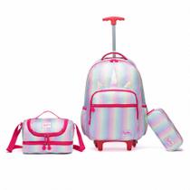 Kit Mochila De Costas Feminina Juvenil Lancheira Estojo Polo One Resistente Espaçoso