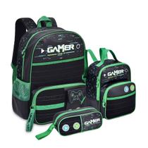 Kit Mochila de Costas Gamer C/ Estojo E Lancheira Térmica Vídeo Game Oficial - PRETO - Clio