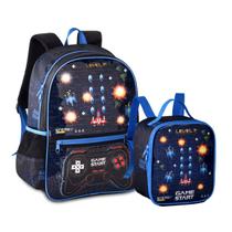 Kit Mochila de Costas Gamer C/ Luzes + Lancheira Térmica Vídeo Game Escolar Infantil - Clio