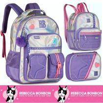 Kit Mochila de Costas Grande Holográfica Oficial Rebecca Bonbon Lancheira Estojo RB27020 Kit Mochila de Costas Grande Holográfica Oficial Rebecca Bonbon Lancheira Estojo RB27020