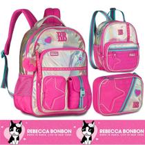 Kit Mochila de Costas Grande Holográfica Oficial Rebecca Bonbon Lancheira Estojo RB27020
