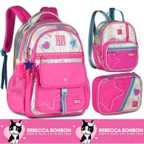Kit Mochila de Costas Grande Holográfica Oficial Rebecca Bonbon Lancheira Estojo RB27021