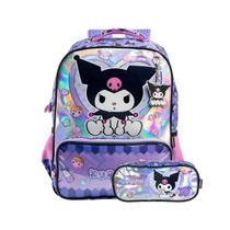 Kit Mochila De Costas Kuromi Infantil E Estojo Duplo Escolar Cor:Roxo Kit Mochila De Costas Kuromi Infantil E Estojo Duplo Escolar Cor:Roxo