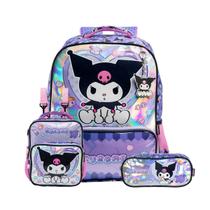 Kit Mochila De Costas Kuromi Infantil Lancheira Dupla Estojo Cor:Roxo