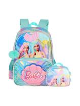 Kit Mochila De Costas+Lancheira Barbie Holográfica - Verde