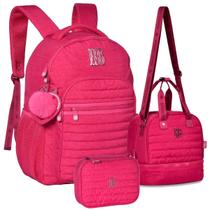 Kit Mochila de Costas Lancheira Estojo Rosa Rebecca Bonbon