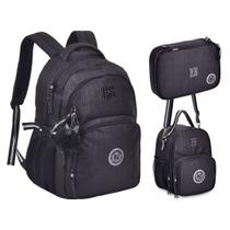 Kit Mochila de Costas Lancheira Térmica e Estojo Box Rebecca Bonbon Preto em Crinkle Lurex com Bolso Antifurto RB24527 Kit Mochila de Costas Lancheira Térmica e Estojo Box Rebecca Bonbon Preto em Crinkle Lurex com Bolso Antifurto RB24527