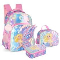 Kit Mochila de Costas + Lancheira Térmica + Estojo Box Barbie Brilho Holográfica Rosa Kit Mochila de Costas + Lancheira Térmica + Estojo Box Barbie Brilho Holográfica Rosa
