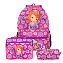 Kit Mochila de Costas + Lancheira Térmica + Estojo Escolar Princesinha Sofia