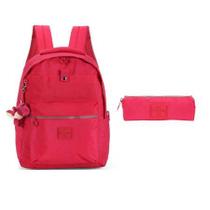 Kit Mochila de Costas, Laptop com Chaveiro Dino + Estojo Simples Crinkle Pink Up4you