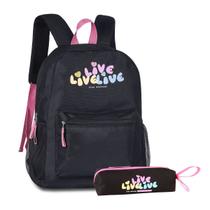 Kit Mochila de Costas Live Free Yourself C/ Estojo Simples For Girls Escolar Juvenil - Clio Kit Mochila de Costas Live Free Yourself C/ Estojo Simples For Girls Escolar Juvenil - Clio