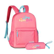 Kit Mochila de Costas Live Free Yourself C/ Estojo Simples For Girls Escolar Juvenil - Clio