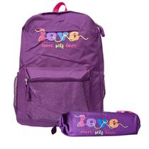 Kit Mochila de Costas Love Feminina Roxo Com Estojo