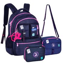 Kit Mochila de Costas Luluca Menina Azul Lancheira e Estojo Kit Mochila de Costas Luluca Menina Azul Lancheira e Estojo