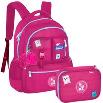 Kit Mochila de Costas Luluca Menina Rosa com Estojo Kit Mochila de Costas Luluca Menina Rosa com Estojo