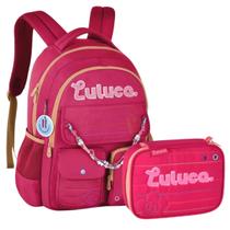Kit Mochila de Costas Luluca Rosa Com Estojo Feminino Clio