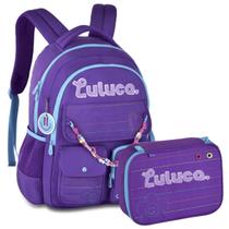 Kit Mochila de Costas Luluca Roxo Com Estojo Feminino Clio